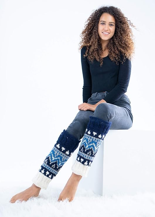 Image of Tibetan Socks Hand Knit Wool Fleece Lined Leg Warmers Boot Toppers