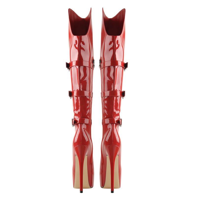 Botas de tacón alto para mujer, botas largas sobre la rodilla Stilettos con hebillas