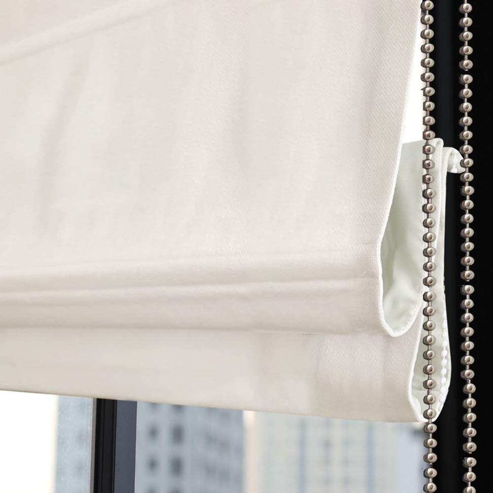 Roman Shades Cordless Window Blinds, White Custom Lined Blackout Window Shades, Thermal Fabric Washable Roman Shades Room Darkening Privacy for Home, Window, French Door, Kitchen