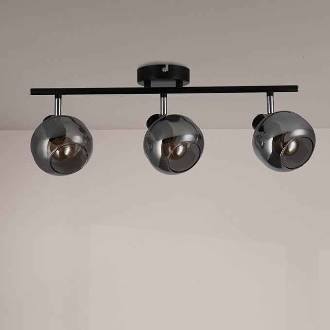 M Ledme M Ledme - Plafondlamp serie Glass 3 spots, led-binnenspot voor plafond E14 gloeilampen, led-plafondlamp voor binnen met zwarte afwerking (lamp niet inbegrepen). photo 3