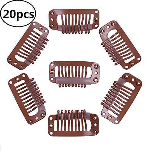 EBTOYS Wig Clips 9-Teeth Snap-Comb Snap Clips with Rubber for Hair Extension Hairpiece Pack of 20 (Dark Brown)