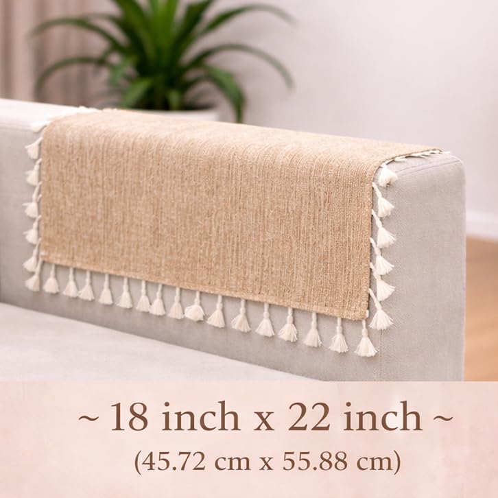 Image of STITCHNEST Premium Woven Fabric Sofa Arm Cover with Tassels | Elegant Hand Rest Protector | Durable & Stylish | 18 x 22 Inches