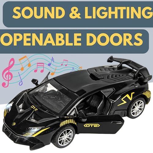 Image of toyco Alloy Metal SUV Toy Car for Kids | Pull Back Unbreakable Small Toy Cars | Openable Doors, Smooth & Shiny Edges |1:36 Scale | Gift Toys for Boys and Girls Age 3+ | (Lamborgini Black)