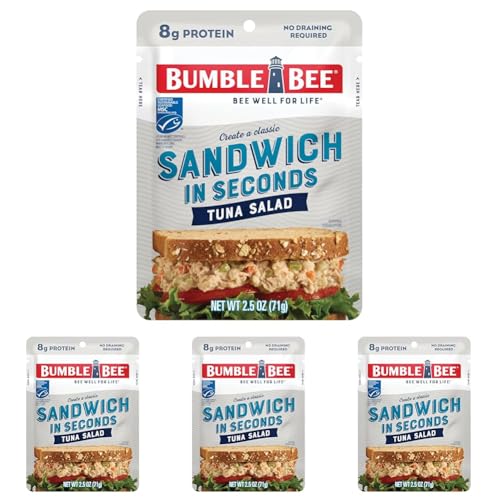 Image of Bumble Bee Sandwich in Seconds Tuna Salad, 2.5 oz Pouch - Ready to Eat - Wild Caught Tuna Packet - 8g Protein per Serving - Gluten Free (Pack of 4)