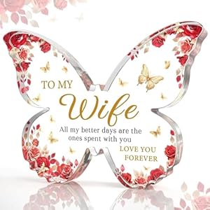 Wife Gifts, Red Acrylic Butterfly Plaque Keepsake Wife Birthday Present Ideas – Valentines, Christmas, Mothers Day or Wedding Anniversary Romantic Gifts for Her