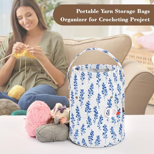 Image of Tatenale Crochet Bag Yarn Bag Knitting Project Bag with Pockets and Handle Portable Yarn Storage Organizer Tangle Free 8.3x11 InchSmall Bluebonnet Flower26