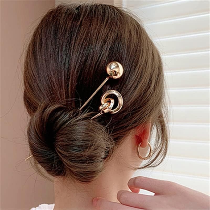 SMEJS 韓国ゴールドシルバー色の金属ボール円形の髪スティック中空ロングヘアピン女性の結婚式のヘアスタイルデザインツール ( Co