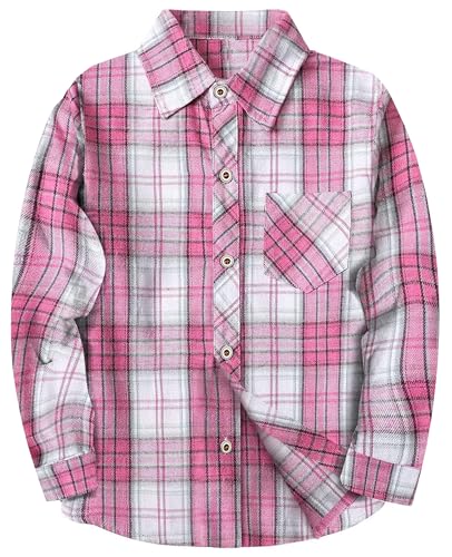 Listado de Blusas y camisas para Niña favoritos de las personas. 42 SELINK - Camisa de franela de manga larga para niñas, a cuadros, con botones, casual, linda blusa de franela, Rosa, 6-7 Años