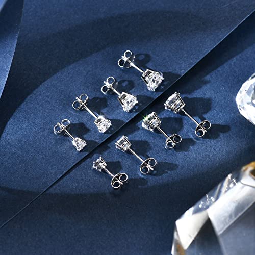 AllenCOCO Sterling Silver Stud Earrings for Women and Men, 18K White Gold-Plated, 5A+ CZ Cubic Zirconia, Hypoallergenic Non Tarnish Jewelry Gift for Sensitive Ears4