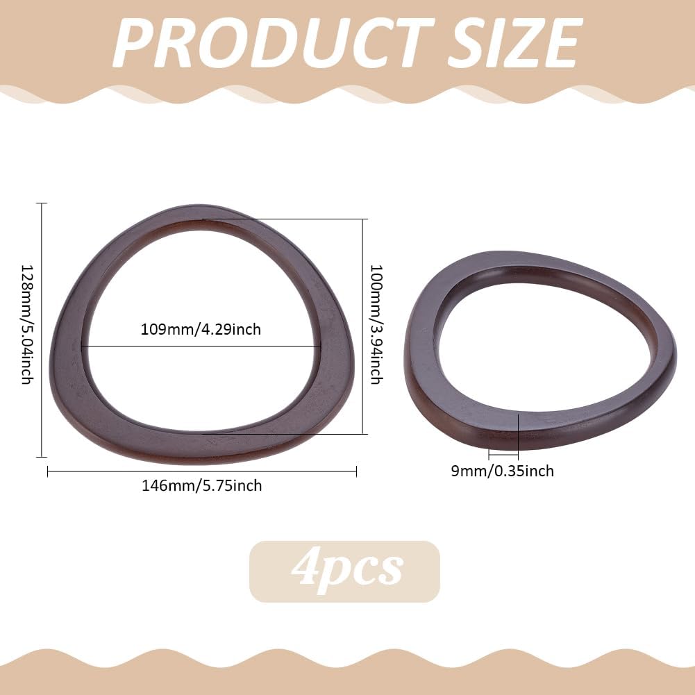 PH PandaHall 4pcs D-Shaped Wooden Purse Handle, Decorative Bag Handles Handbag Handle Replacement Smooth Purse Handle for Macrame Crochet Bag Handbags Straws Beach Canvas Purse Making, Coconut Brown - Image 2