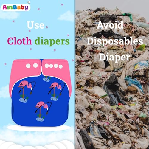 Image of Ambaby Organic Cotton Cloth Diapers - Pack of 4 | Leak-Proof & Reusable | 250ml Absorption | 2 Covers 2 Inserts 2 Boosters | Rash-Free Quick Dry
