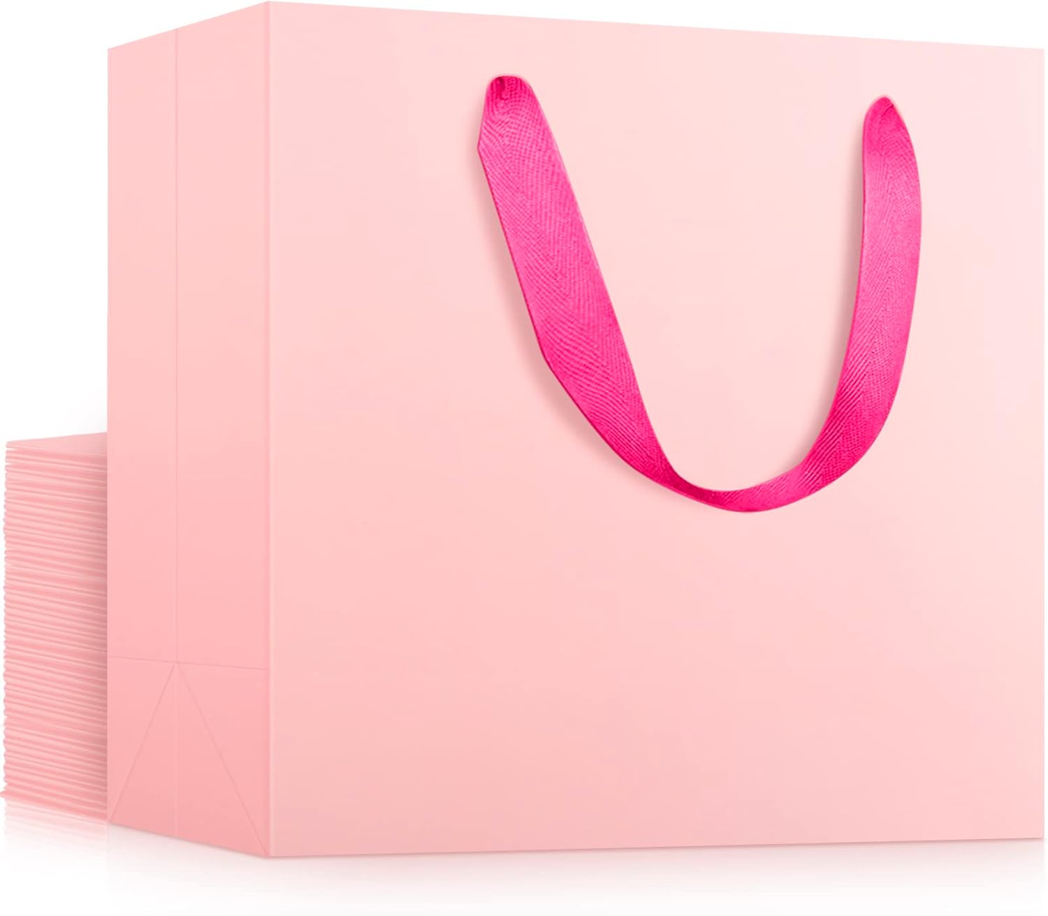 EUSOAR Small Pink Gifts Wrap Bags, 25 Pack 8.6x3.9x7 inches Shopping Bags with Handles Bulk, Party Favor Wrapping Bags for Wedding, Craft Grocery, Boutique, Retail, Business Pink 1 Count (Pack of 25)