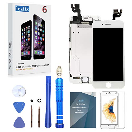 Screen Replacement for iPhone 6 White LCD Display Touch Digitizer Frame Assembly,with Proximity Sensor,Ear Speaker,Front Camera,Screen Protector,Full Repair Tools Kit (6G White)