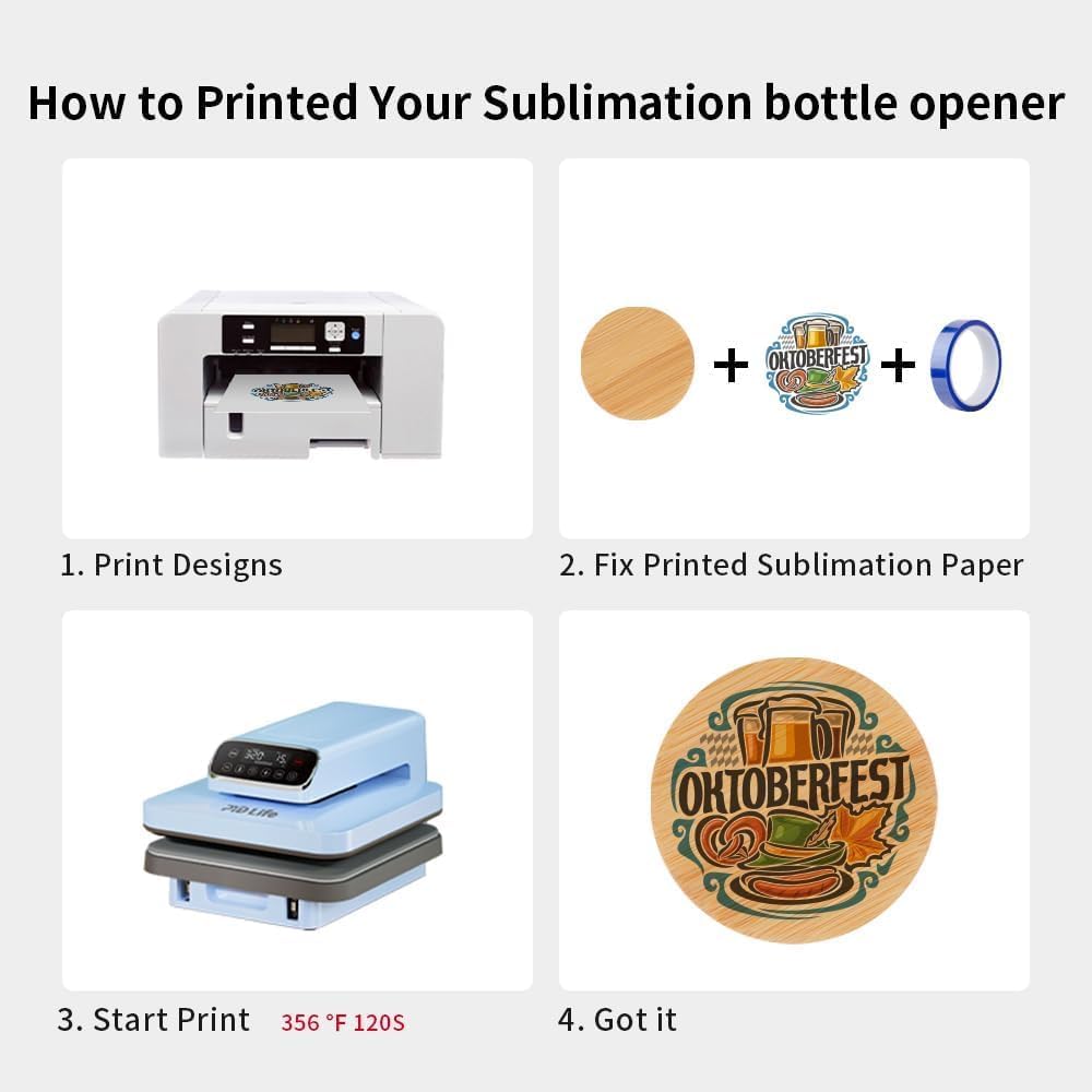 20 Pack 2 in 1 Sublimation Blank Bamboo Bottle Opener+ Refrigerator Magnet,Round Wooden Stainless Steel Table Opener Mug Cup Coasters,DIY Heat Transfer Print Beer Openers for Kitchen,Bar,Restaurant