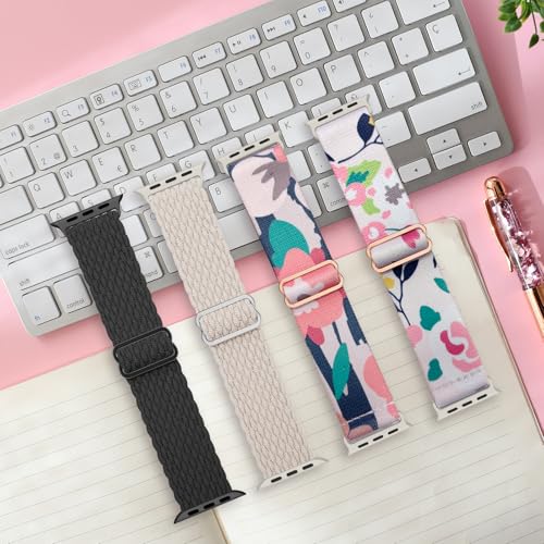 Image of Delidigi Stretchy Bands Compatible for Apple Watch Band Women 40mm 38mm 41mm 42mm 44mm 45mm 46mm 49mm, Nylon Braided Straps for iWatch Series 11 10 9 8 7 6 SE 5 4 3 Ultra 3 2 1