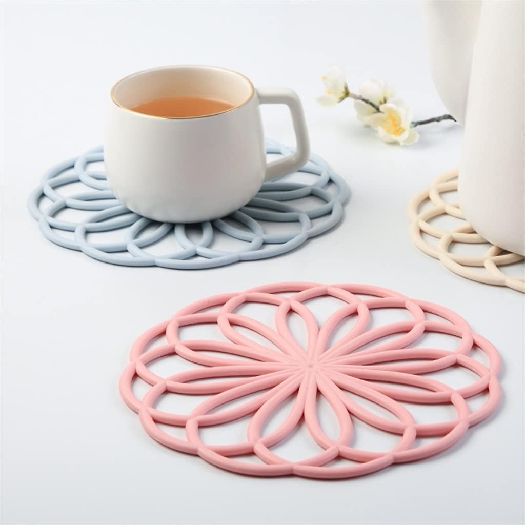 Heat Insulation Hollow Coaster Silicone Coaster Dining Table Accessories(Light blue)