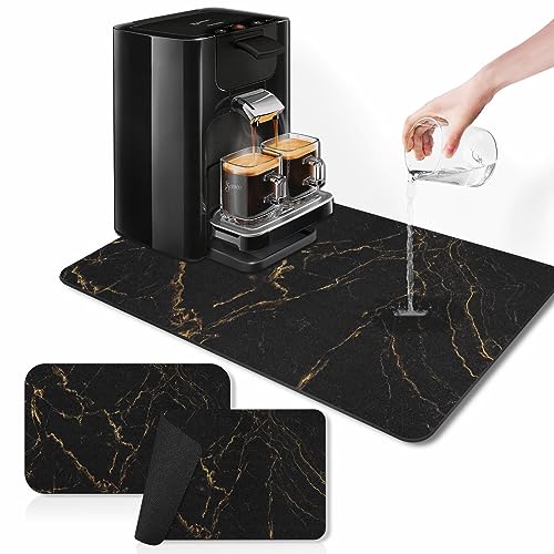 Arttown Coffee Mat for Countertops, Marble Black Gold Dish Drying