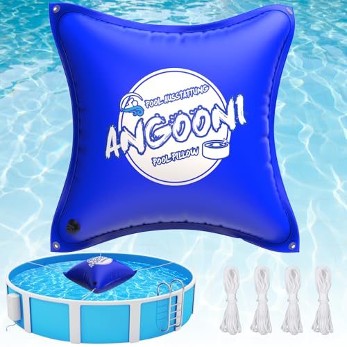 Angooni Extra-Strong 4x4ft Pool Pillow for Winter - 0.4mm Thick PVC Pool Closing Pillow, Sturdy Ropes & Boston Dual Valve, Reliable Above Ground Pool Closing Aid