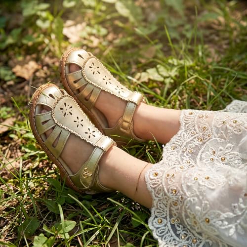Image of THEE BRON Toddler Girls Closed-Toe Sandals Sweet Retro Cutout Summer Dress Shoes