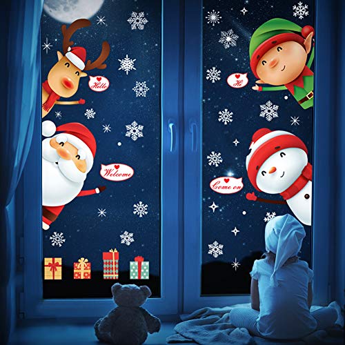 Christmas Window Stickers, 6 Sheet Christmas Window Decorations Xmas Window Stickers Double Sides Christmas Window Decals Reusable for Glass Xmas Window Display Party Decoration