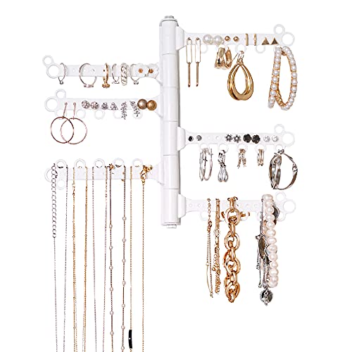 All Hung Up Jewelry Organizer Wall Mount 6-Tier 8" 60 Hole Rotating 180Â° - 1/2 the size of our regular wall-mount with no crystal on top + includes Command Strips (White Petite)