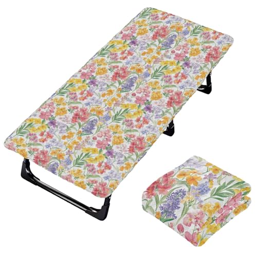 Colorful Florals White Toddler Bed Sheet Travel Soft & Comfortable Cot Sheet for Fold Out Bed for Children Beach Cot 50' x 25' (Bed Not Included)