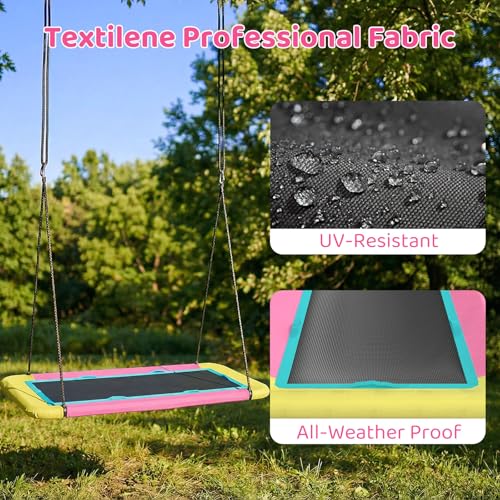 Image of 60'' Rectangle Platform Tree Swing for Kids and Adults, Giant Flying Swing with Adjustable Hanging Strap, Waterproof Textilene Fabric Tear & UV Resistant, Swings Set for Backyard Garden
