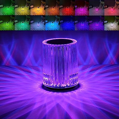 Leroxo Lámpara de mesa portátil de cristal, lámpara recargable con control táctil de 3 colores, 3 niveles de brillo, decoración de habitación (16 colores)