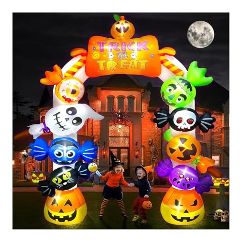 Kalolary Arco de Caramelo Inflable Halloween, Halloween Caramelo Calabaza Fantasma con Luces LED...