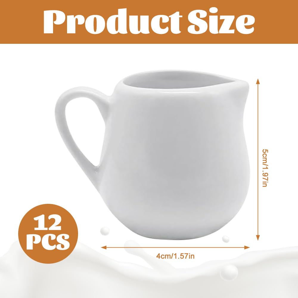 Foreverup 12 piccole brocche per il latte, 50 ml, in ceramica bianca, piccola brocca per sugo con manico, mini brocche riutilizzabili per lattiera, salse, zuccheriera, sciroppo, per caffè, tè, salsa