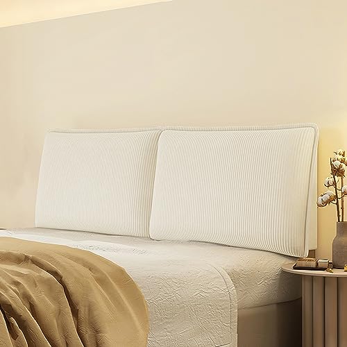 Coussin de tête de lit capitonné en velours côtelé beige de 160 cm de couleur unie avec housse amovible et sangles
