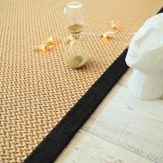 Decoweb Tapis Naturel en Sisal - Slow doré - Ganse Chenille Brun chiné - 80 x 150 cm