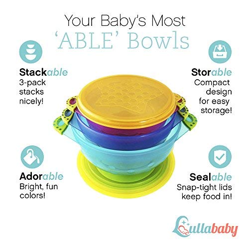 Best Suction Baby Bowls for Toddlers-Toddler Bowls Baby Feeding Set with Baby Utensils | Bonus Baby Spoons and Baby Fork | to Go Baby Bowl with Secure Lids | Suction Plates | BPA Free Suction Bowl
