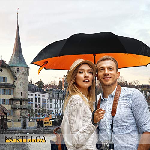 Mrtlloa Windproof Inverted Reverse Umbrella With Uv Protection, C-Shaped Handle Double Layer Stick Umbrella For Rain (Orange) #TOP3