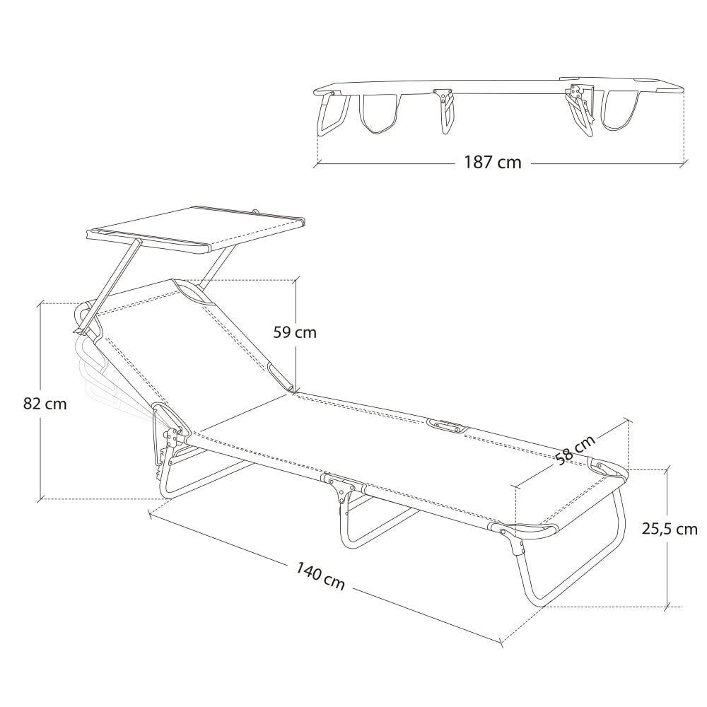 LOLAhome Tumbona Playa con Parasol, reclinable de 3 Posiciones Convertible en Cama Verde Aguamarina de Aluminio y textileno de 190x58x25 cm