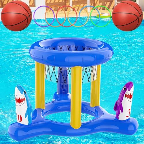 Uniqhia Pool Games Toys Set for Kids, Floating Pool Basketball Hoops & Pool Ring Toss Game, Swimming Pool Toys for Kids Ages 4-8 8-12, Teens, Adults and Family