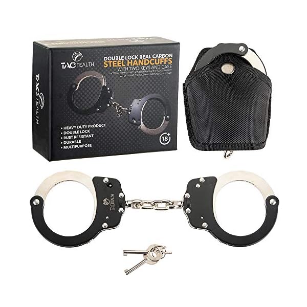 TacStealth Handschellen aus Stahl mit zwei Schlüsseln und Handschellen-Etui, robust, Schwarz und Silber, professionelle…