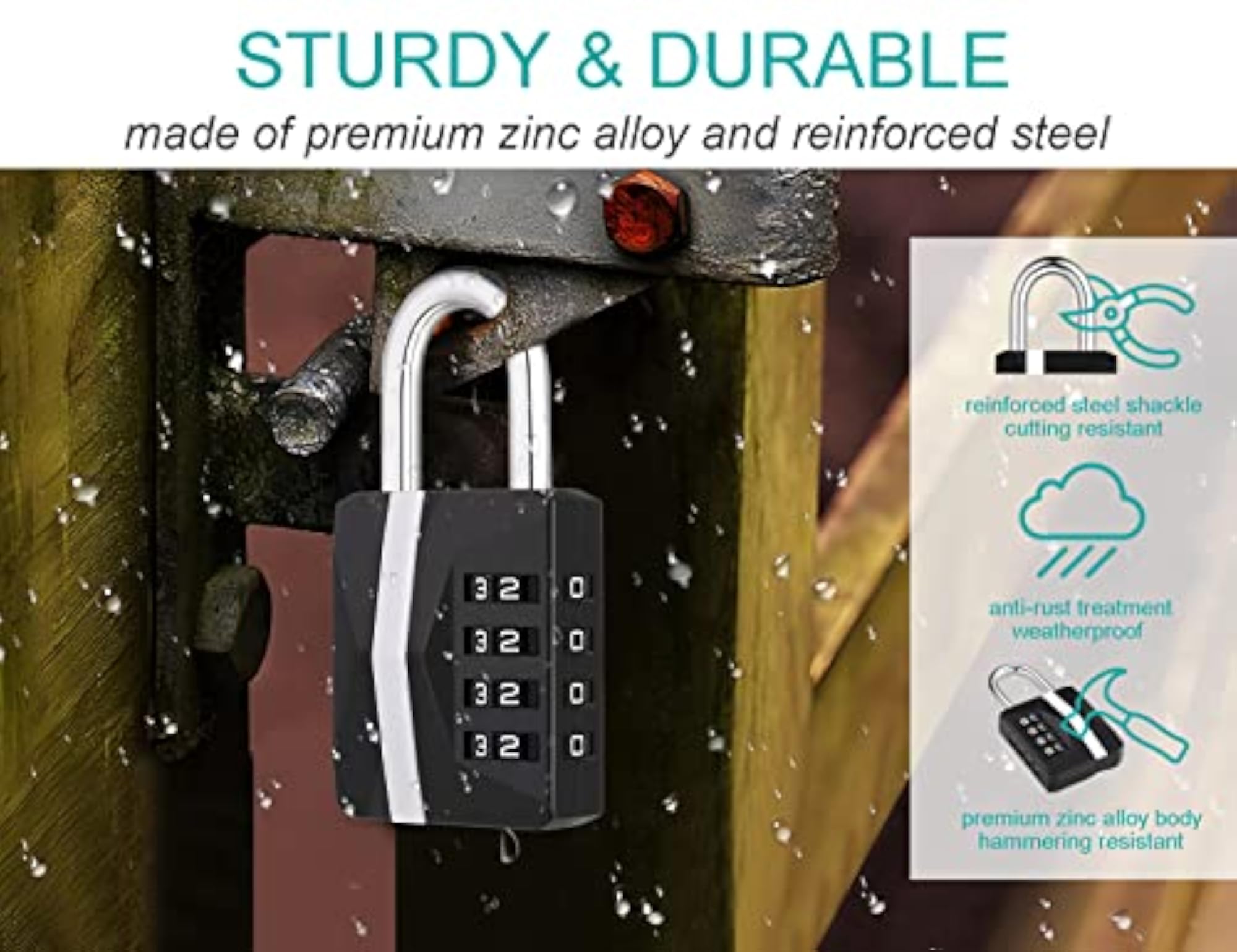 Locker Lock, Combination Lock Outdoor Weatherproof (2 Pack, Black)