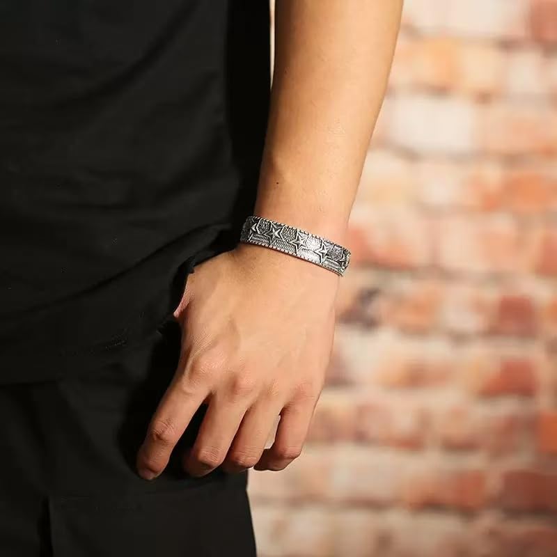 TURTLEDOVE Vintage Star Pattern Bangle, Punk Rock Cuff Bracelet, Stainless Steel Jewelry Gift for Women Men4