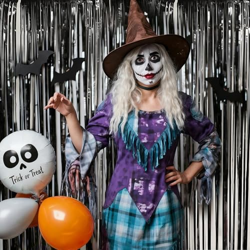 Image of Black Tinsel Foil Fringe Curtains 3.3 x 8.2 ft, Black Fringe Backdrop for Streamers Party Decorations, Glitter Photo Backdrop for Door Decorations Hanging Birthday Bachelorette Halloween (2 Pack)