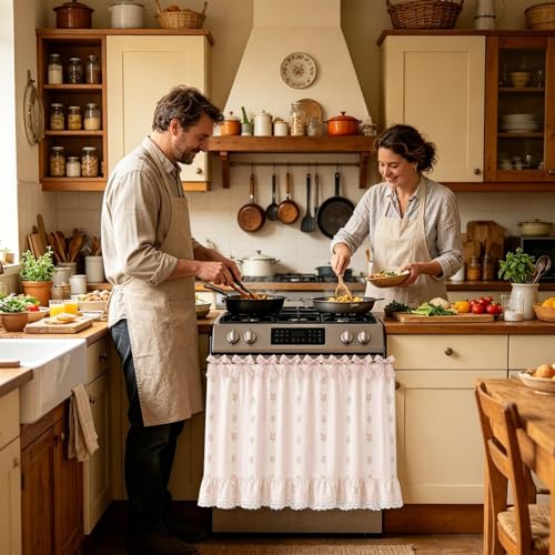 Cortinas de horno elegantes con lazos para decorar tu cocina en el día a día o camping 3
