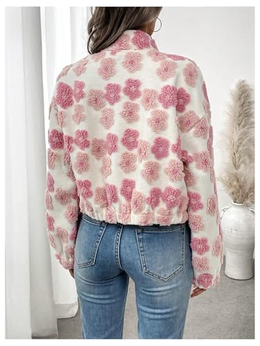 SOLY HUX Women's Zip Up Fleece Crop Jacket Long Sleeve Cute Floral Outerwear Coats Fall Winter Outfit3