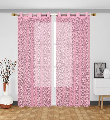 Image of Net Semi Transparent Sheer Curtain /Parde for Long Door Curtain 9 Feet Long Set of 3 Pcs for Window, Door, Living Room, White Color