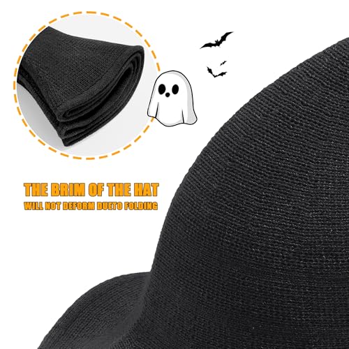 Halloween Witch Hat for Women Wide Brim Foldable Halloween Wool Hats for Party Cosplay Costume Accessory3