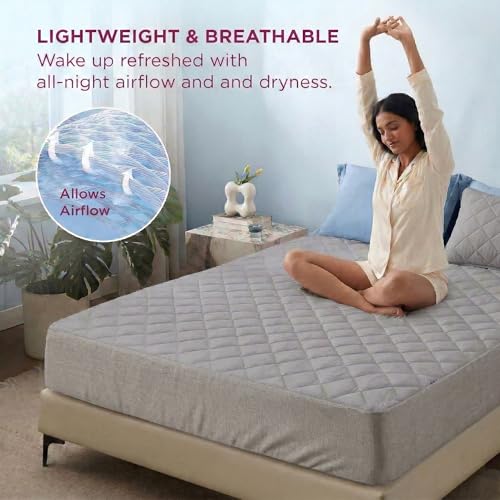 Image of Trance Home Linen 100% Waterproof Quilted Mattress Protector Single Size 72x36 | 100% Cotton | Ultra Soft Bed Protector Breathable Noiseless | Elastic Fitted Mattress Cover | Bed Cover (6x3 ft Grey)