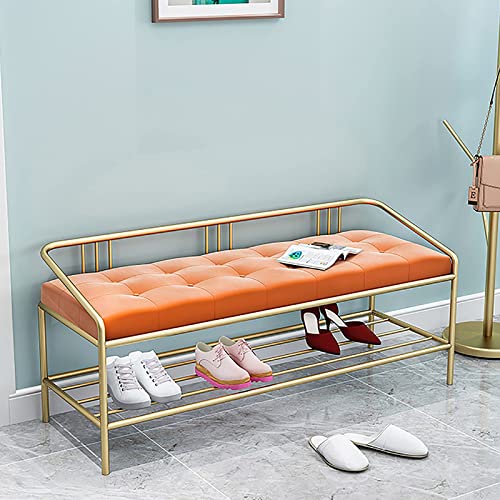 YHKJLYH Banco Zapatero de Entrada con mechones, Moderno Zapatero de Porche, Organizador de Metal, Asiento tapizado en Terciopelo Grueso (tamaño: 80 x 35 x 45 cm, Color: Naranja)