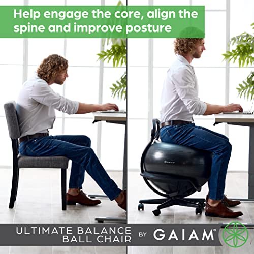 Gaiam Ultimate Balance Ball Chair (Standard or Swivel Base Option) - Premium Exercise Stability Yoga Ball Ergonomic Chair for Home and Office Desk - 52cm Anti-Burst Ball, Air Pump, Exercise Guide4