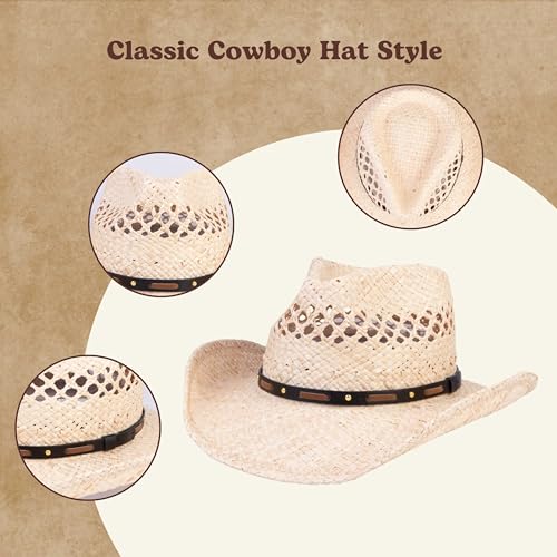 Image of Straw Cowboy Hats Cowgirl Hat Western Cowboy Hat Rancher Hat for Men Women, Exquisite Decoration Band