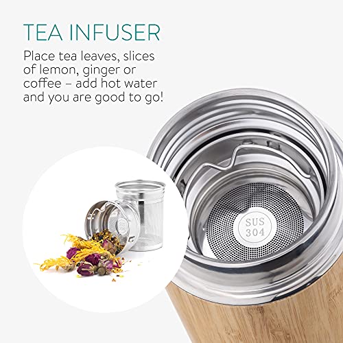Navaris Botella con Filtro para té - Termo de 500 ML para Hacer infusiones y tés - Tetera con infusor extraíble para Transportar Bebidas Calientes - Imagen 7