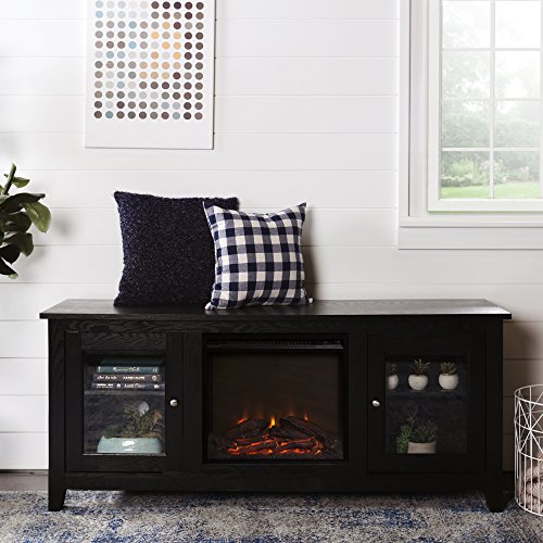Lucas 58 Inch Fireplace Television Stand With Glass Doors In Black #TOP2